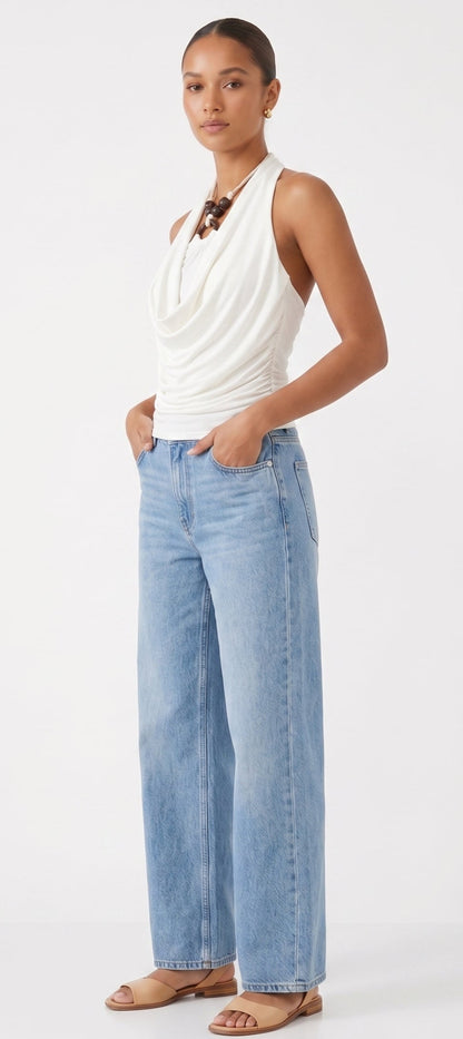 The Santorini Beaded Cowl Halter Top in Ivory