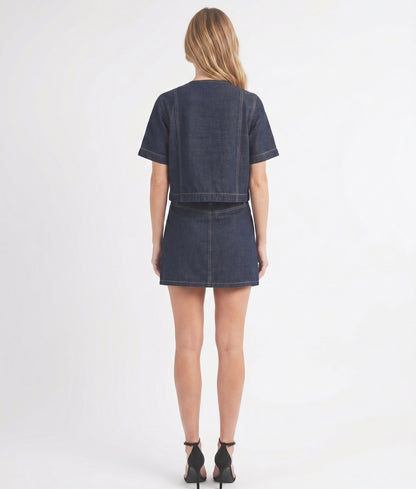 The Cambridge Double-Breasted Cropped Denim Top in Dark Indigo