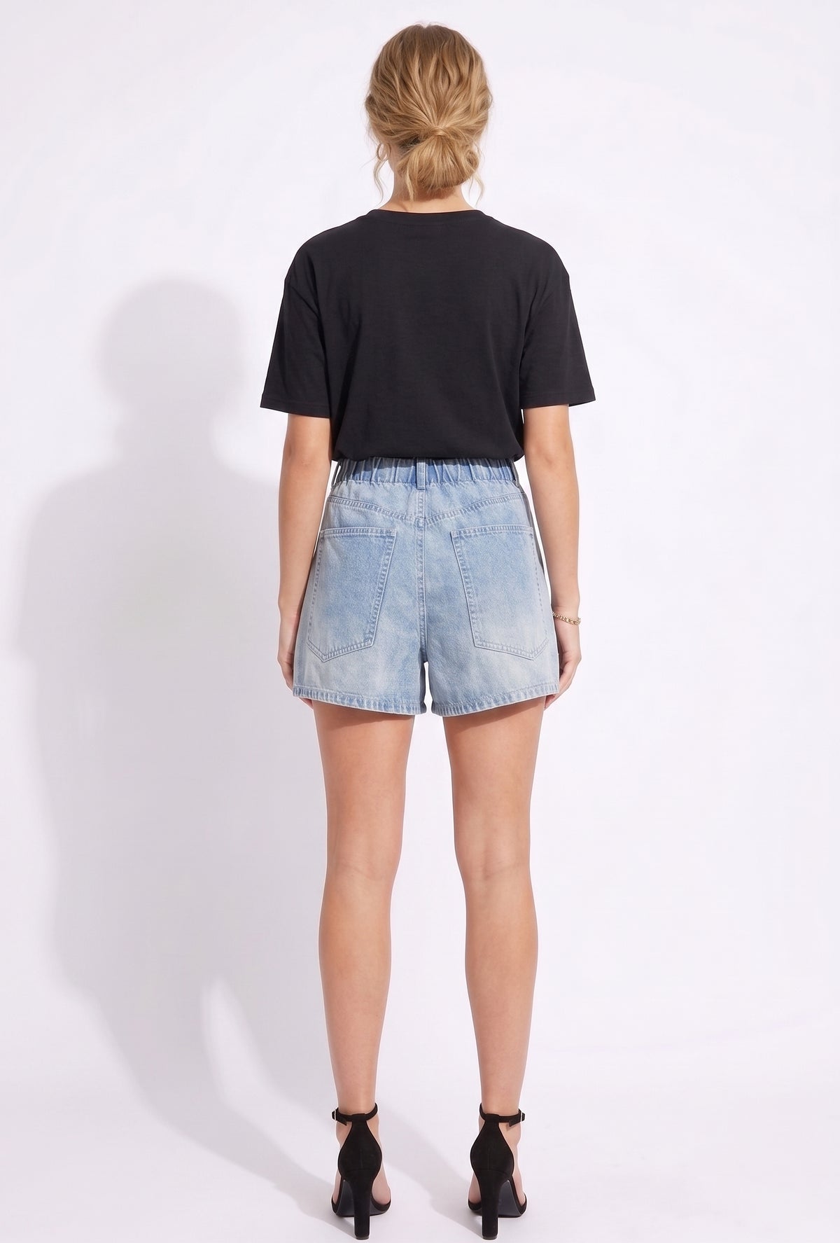 The Marley Pleated Elastic-Waist Acid Wash Denim Shorts