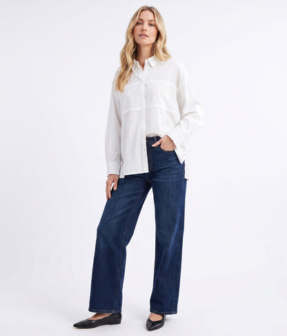 The Astrid Oversized Seamed Button-Down Shirt in White