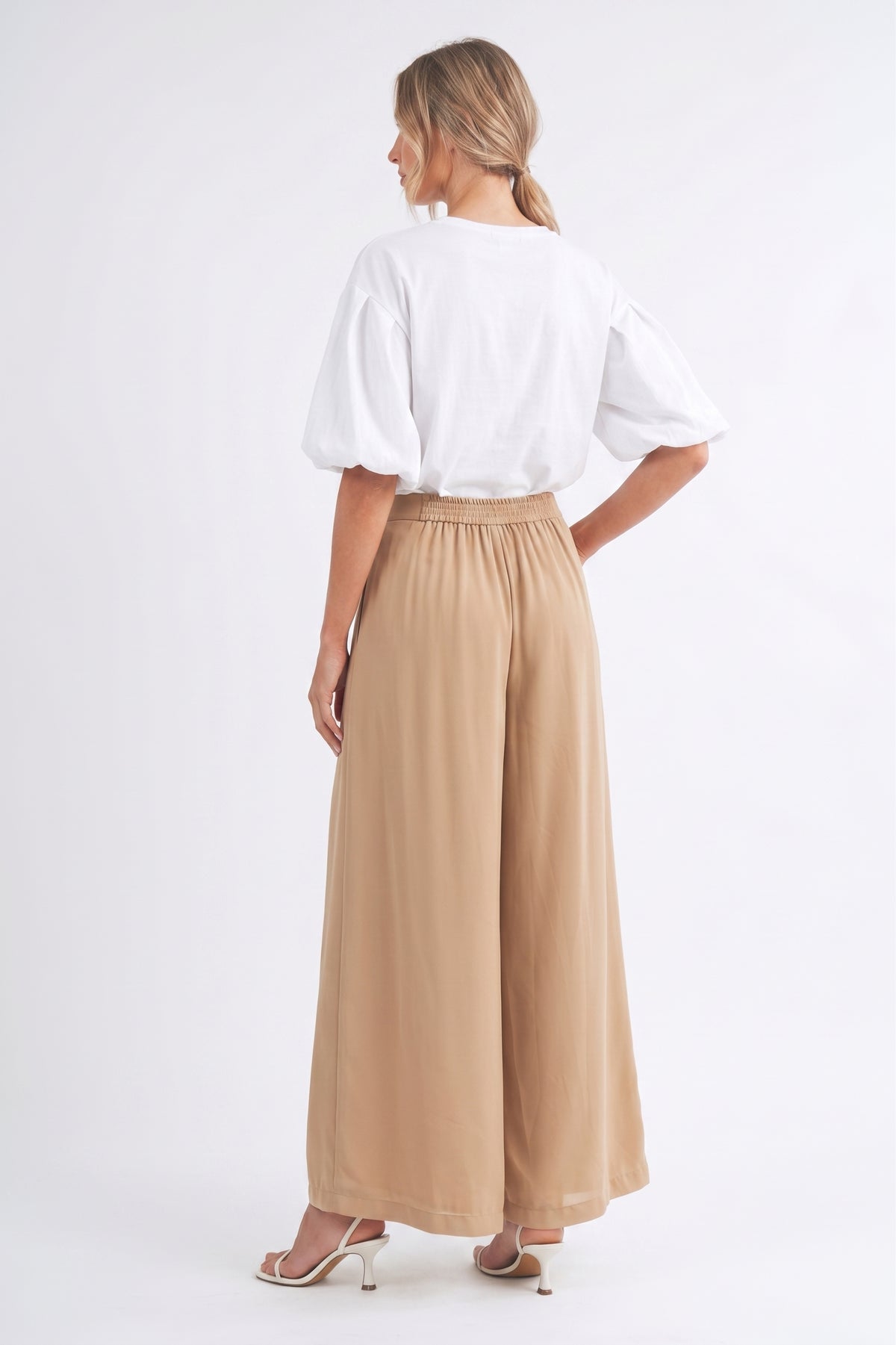 The Monaco Pleated Fluid Palazzo Pants in Camel
