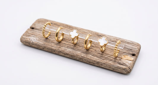 The Elysia Clover & Huggie Ear Stack Set in Gold