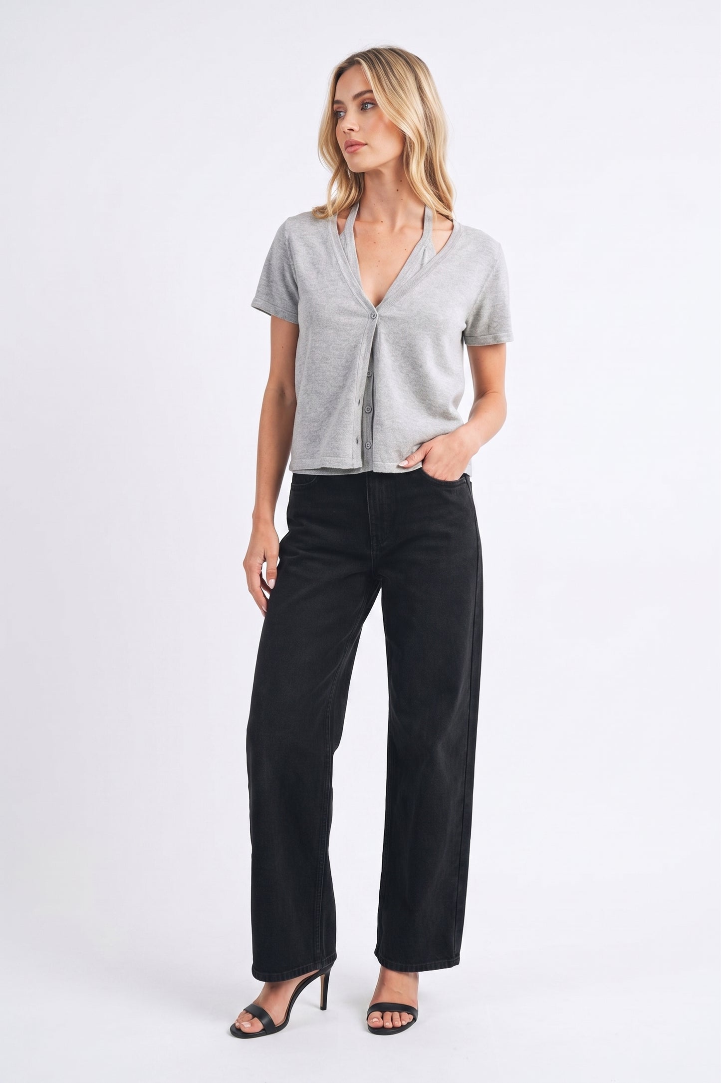 The Reese 2-in-1 Halter Layered Short-Sleeve Cardigan Top