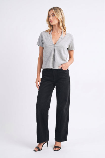 The Reese 2-in-1 Halter Layered Short-Sleeve Cardigan Top