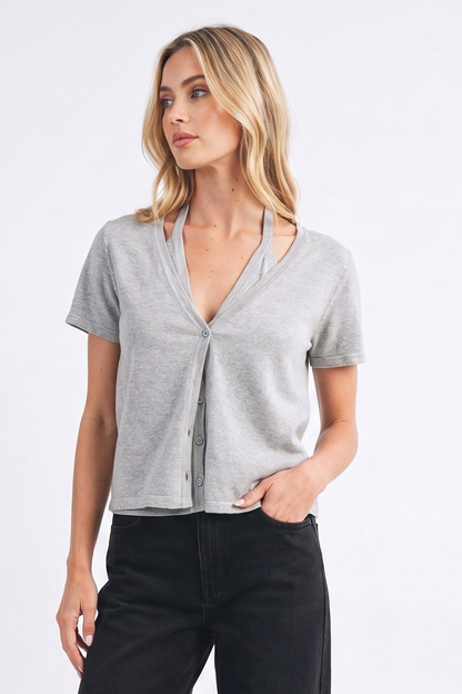 The Reese 2-in-1 Halter Layered Short-Sleeve Cardigan Top