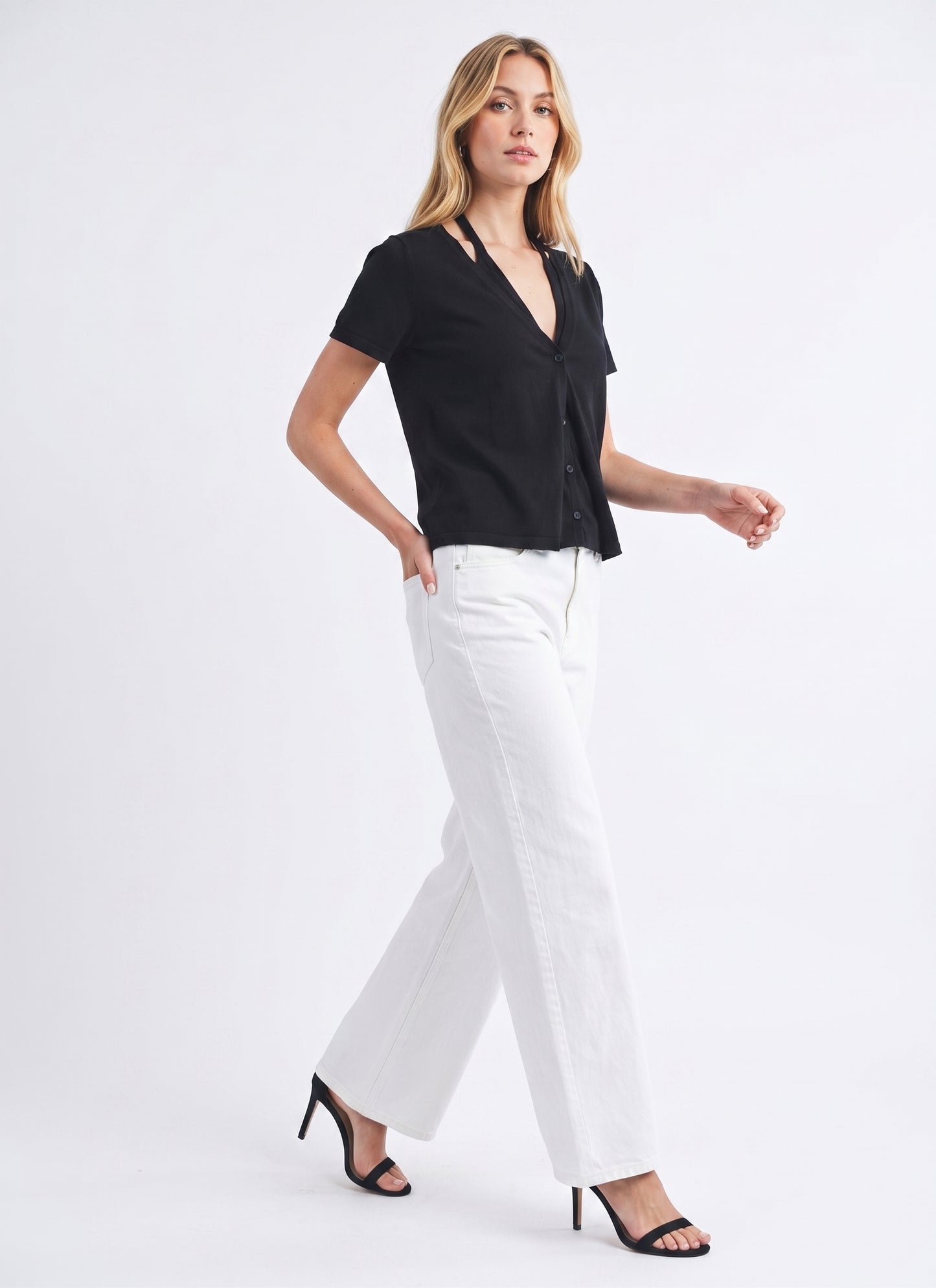 The Reese 2-in-1 Halter Layered Short-Sleeve Cardigan Top