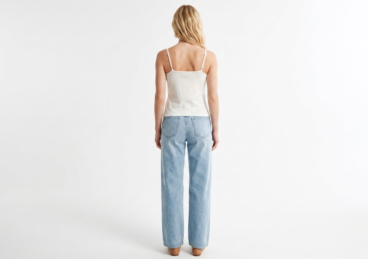The Elena Center-Ruched Button-Front Cami Top in White