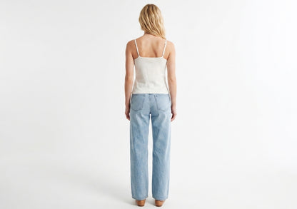 The Elena Center-Ruched Button-Front Cami Top in White