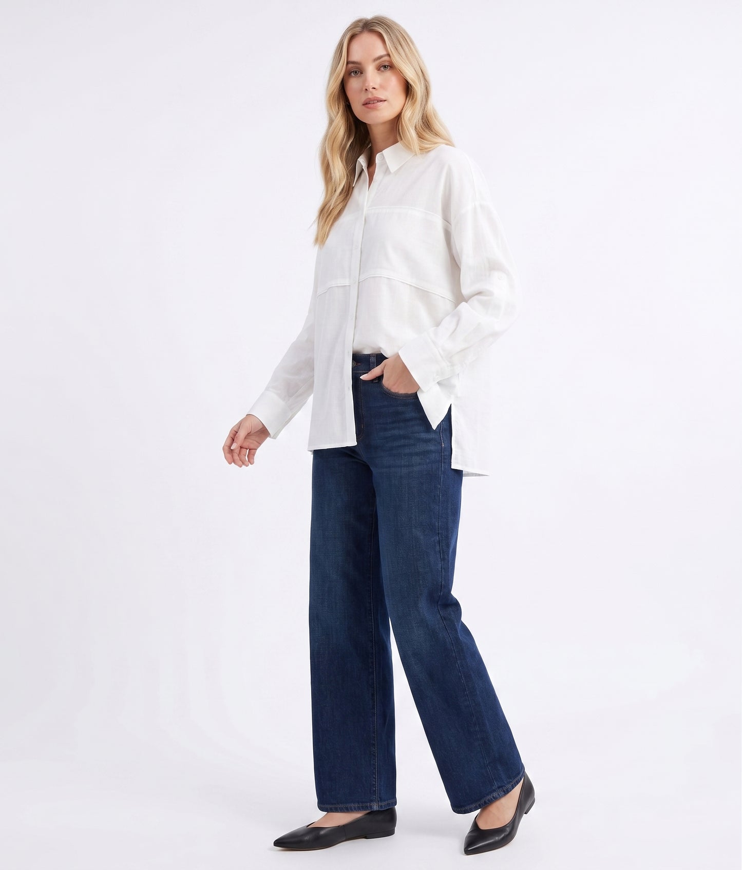 The Astrid Oversized Seamed Button-Down Shirt in White