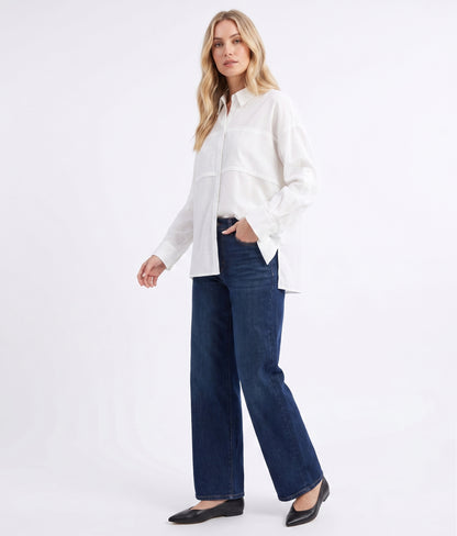 The Astrid Oversized Seamed Button-Down Shirt in White