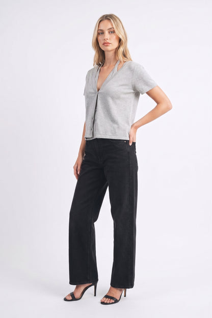 The Reese 2-in-1 Halter Layered Short-Sleeve Cardigan Top