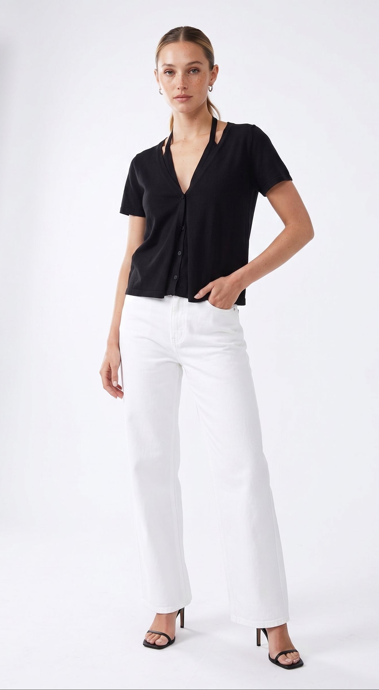 The Reese 2-in-1 Halter Layered Short-Sleeve Cardigan Top