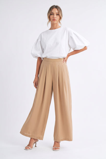 The Monaco Pleated Fluid Palazzo Pants in Camel