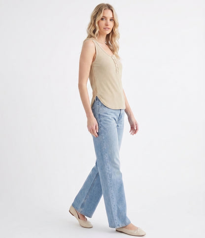 The Sedona Snap-Button Thermal Ribbed Henley Tank in Sage