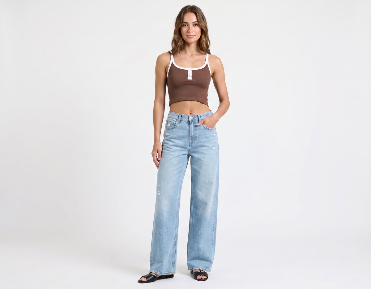 The Stella Seamless Ribbed Snap-Front Cropped Tank
