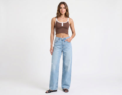 The Stella Seamless Ribbed Snap-Front Cropped Tank