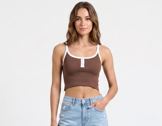 The Stella Seamless Ribbed Snap-Front Cropped Tank