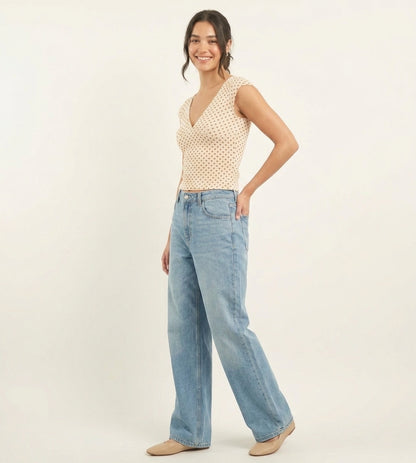 The Chloe Cap-Sleeve Mesh Baby Tee in Cream Polka Dot
