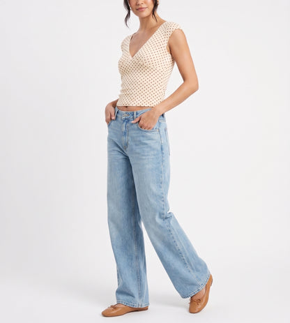 The Chloe Cap-Sleeve Mesh Baby Tee in Cream Polka Dot
