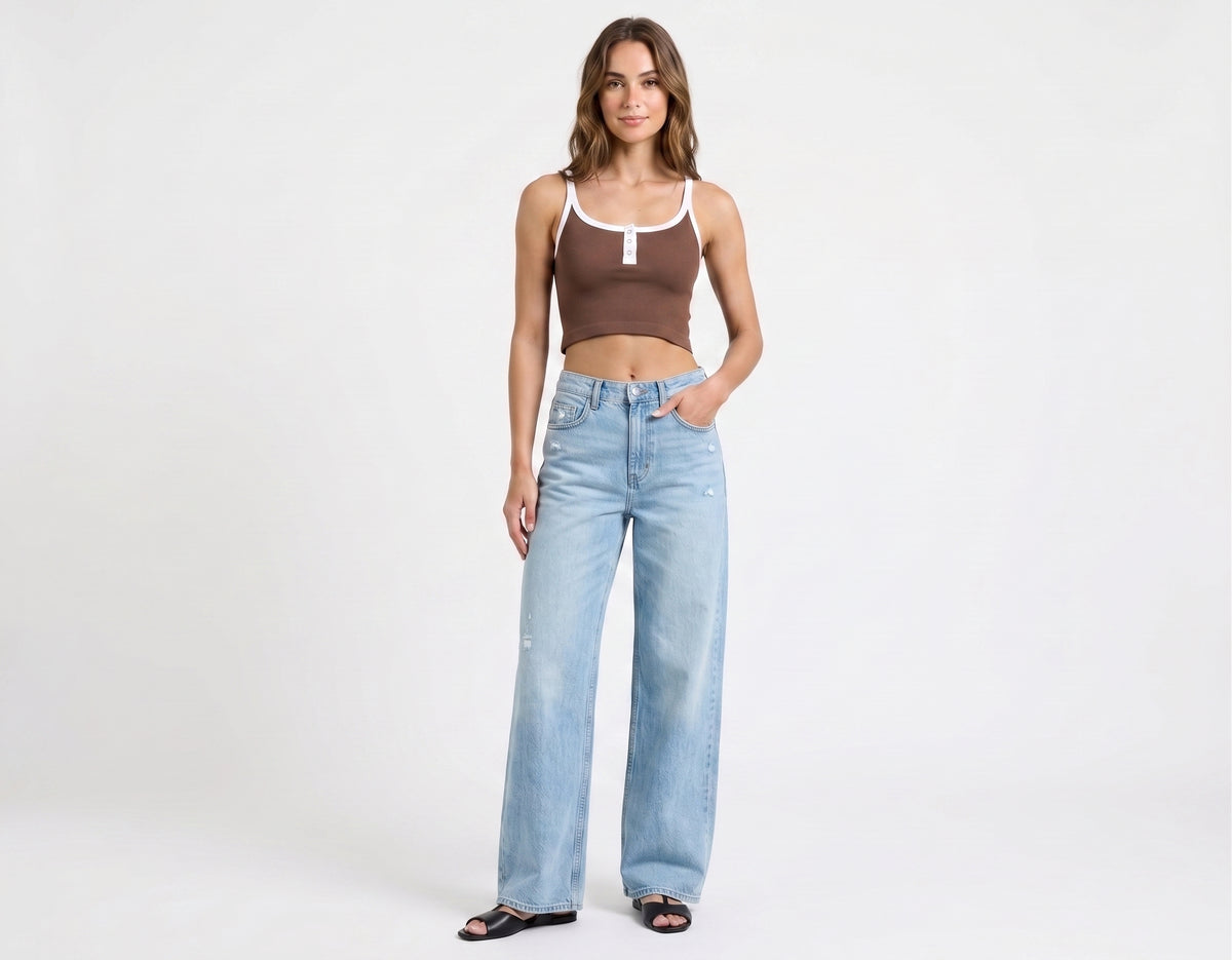 The Stella Seamless Ribbed Snap-Front Cropped Tank