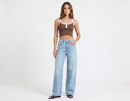 The Stella Seamless Ribbed Snap-Front Cropped Tank