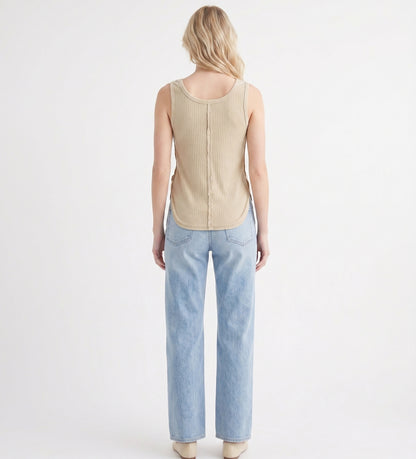 The Sedona Snap-Button Thermal Ribbed Henley Tank in Sage