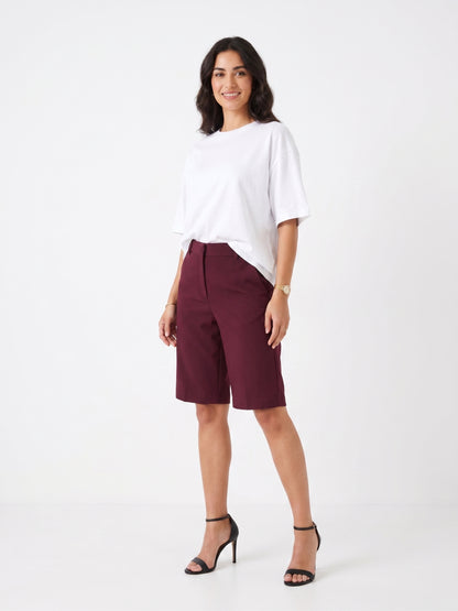 The Kensington High-Rise Tailored Bermuda Shorts in Burgundy