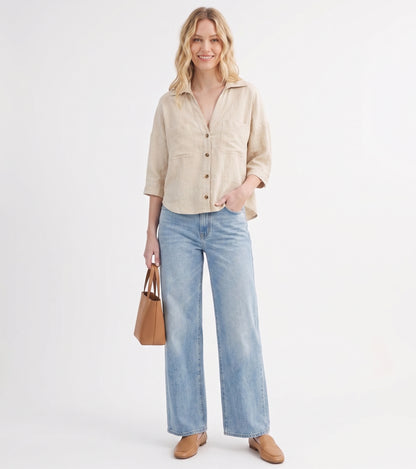 The Isla Oversized Linen Button-Down Shirt in Natural Sand