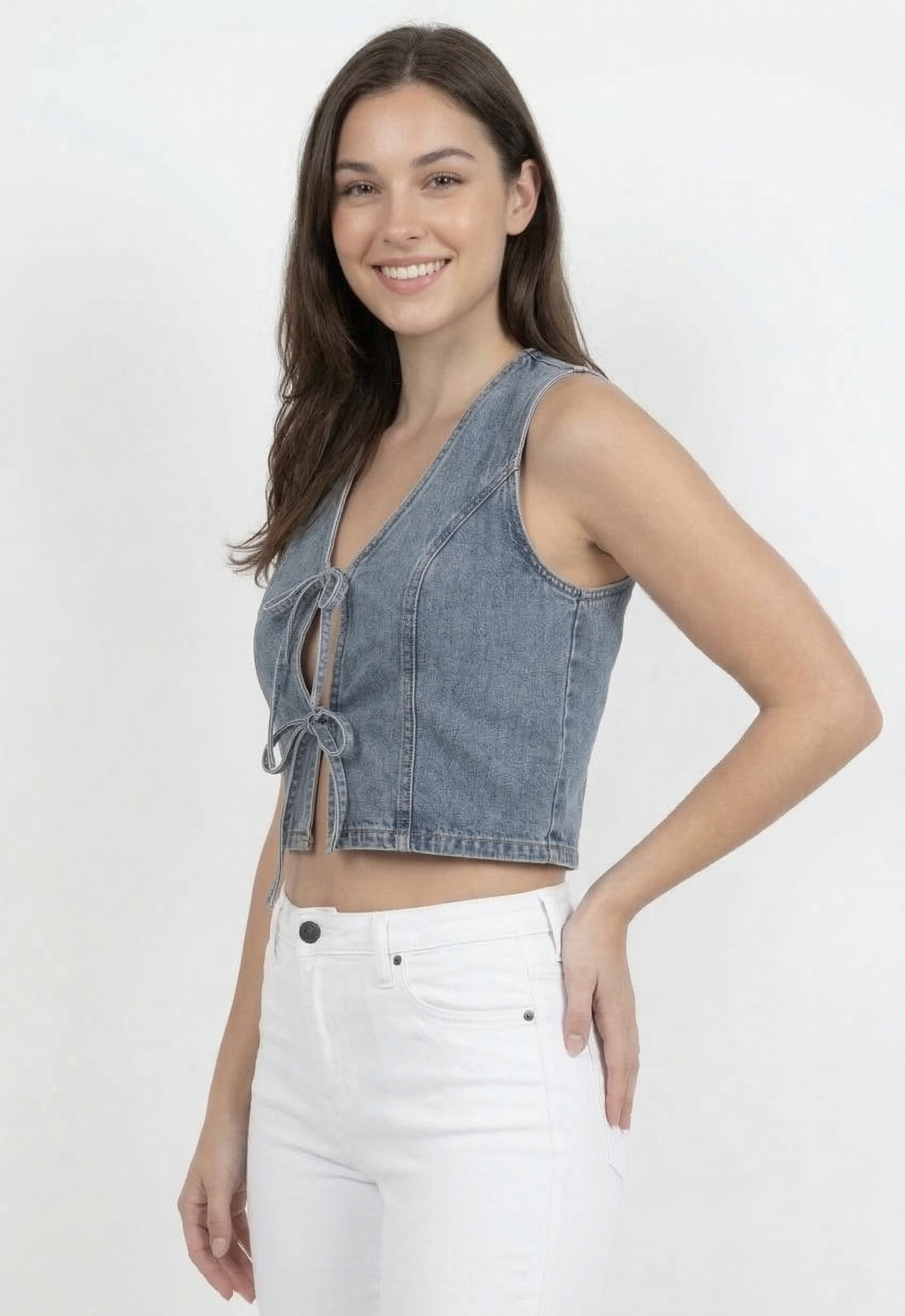 DenimTie front Denim Vest