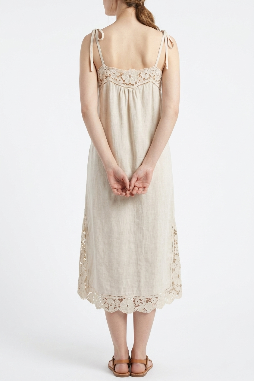 The Meadow Lace-Inset Linen Midi Dress