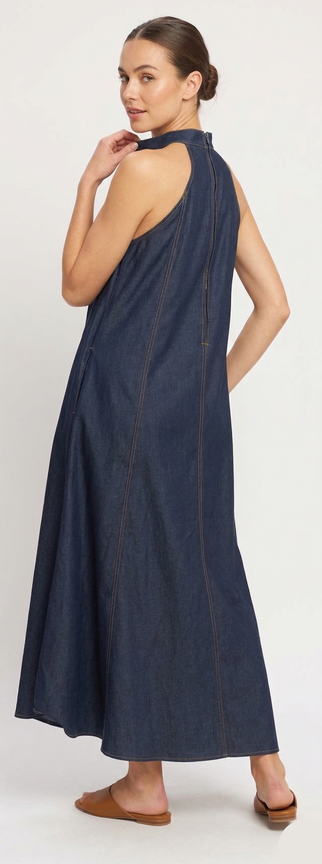 The Heritage Indigo Denim Halter Maxi