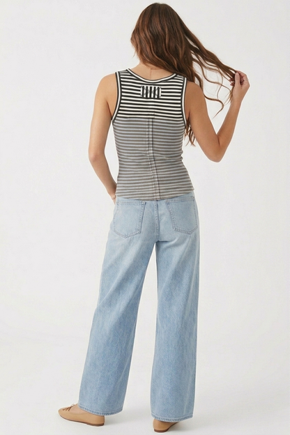 The Essential Striped Waffle-Knit Henley Tank