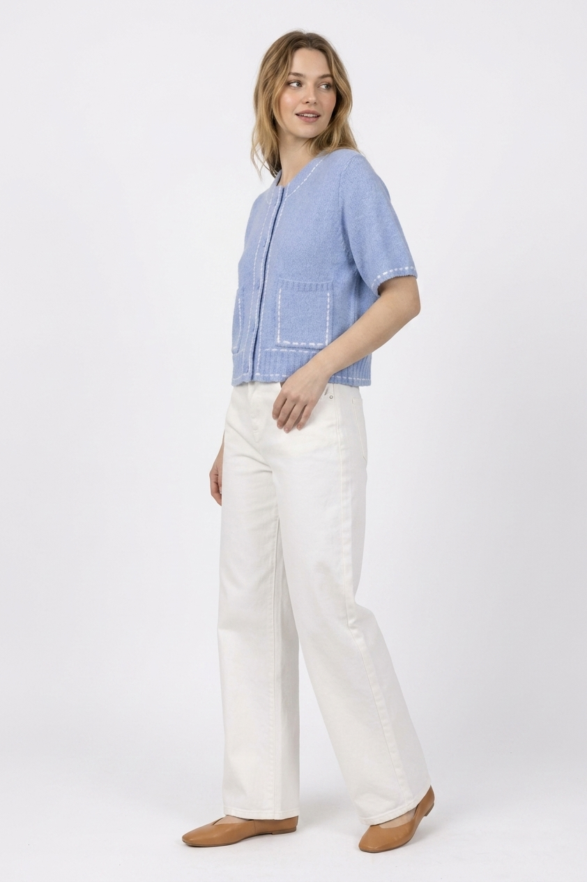 The Camille Contrast-Stitch Short Sleeve Cardigan