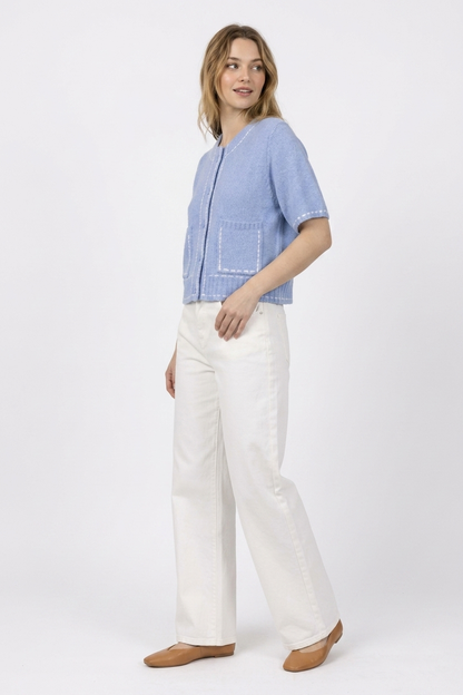 The Camille Contrast-Stitch Short Sleeve Cardigan