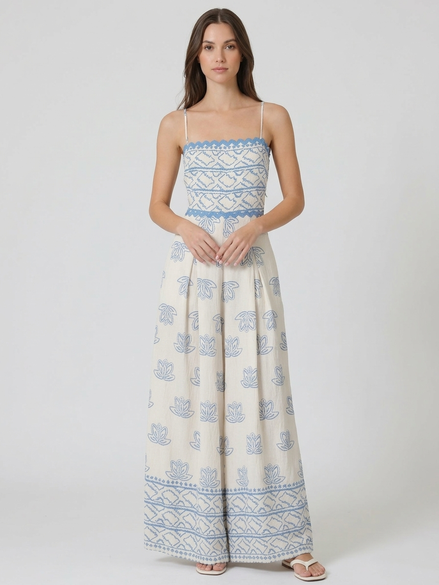 The Aegean Scalloped Tie-Back Palazzo Jumpsuit