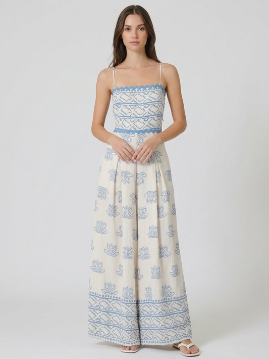 The Aegean Scalloped Tie-Back Palazzo Jumpsuit