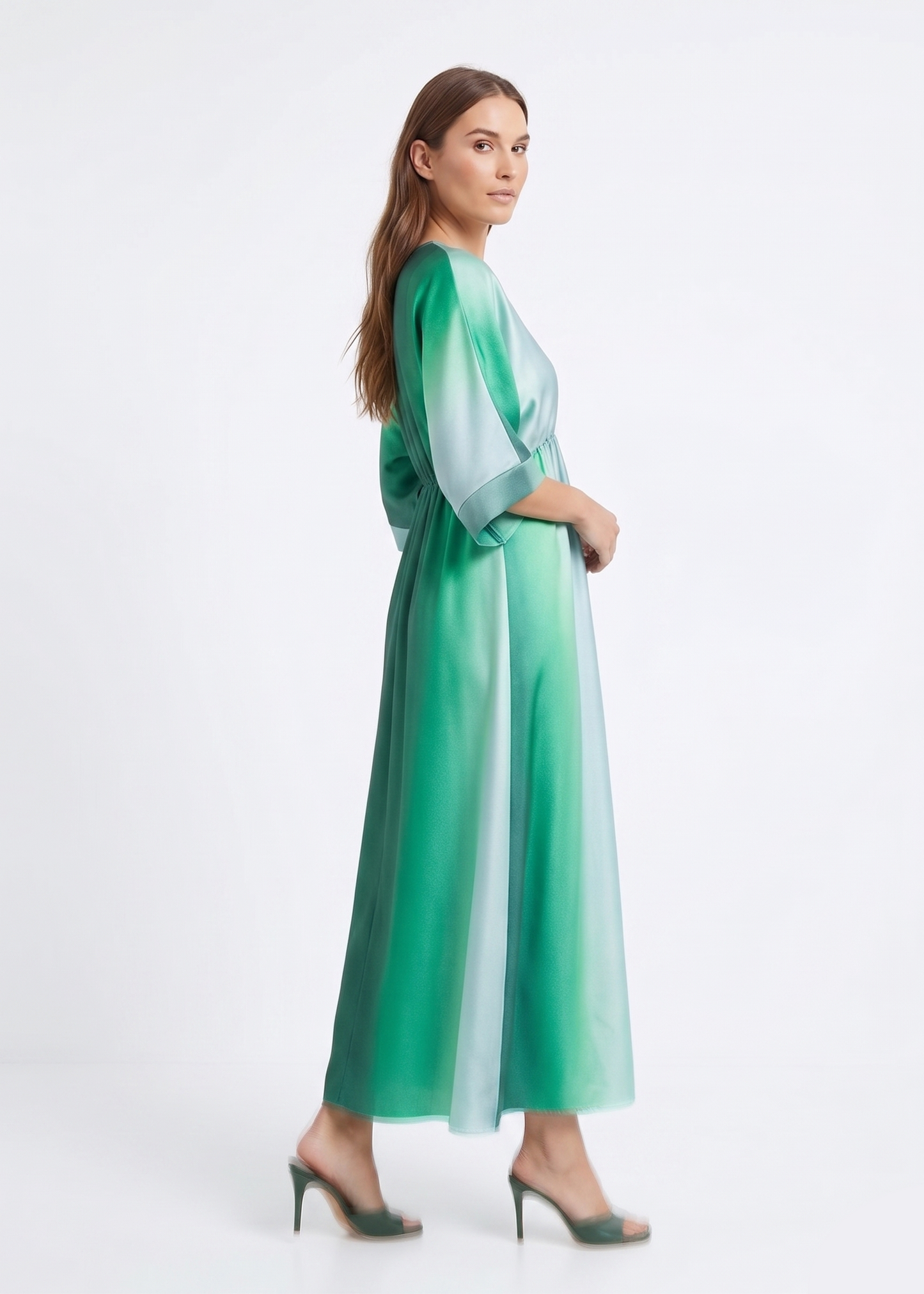 The Siren Ombré Satin Plunge Kaftan Maxi