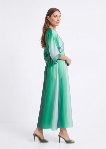 The Siren Ombré Satin Plunge Kaftan Maxi