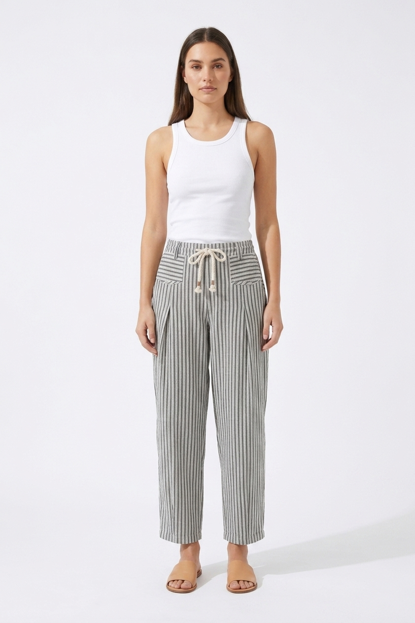 The Marina Striped Rope-Tie Barrel Leg Trouser