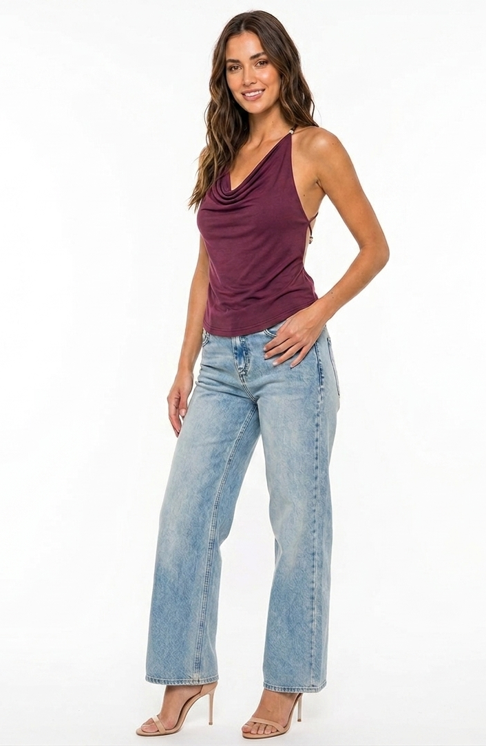 The Sahara Beaded Cowl Neck Backless Halter