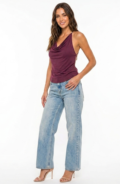 The Sahara Beaded Cowl Neck Backless Halter
