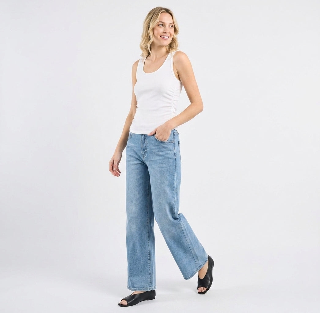 The Harper Side-Ruched Ribbed Scoop-Neck Tank Top