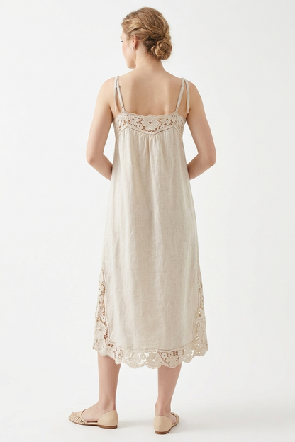 The Meadow Lace-Inset Linen Midi Dress