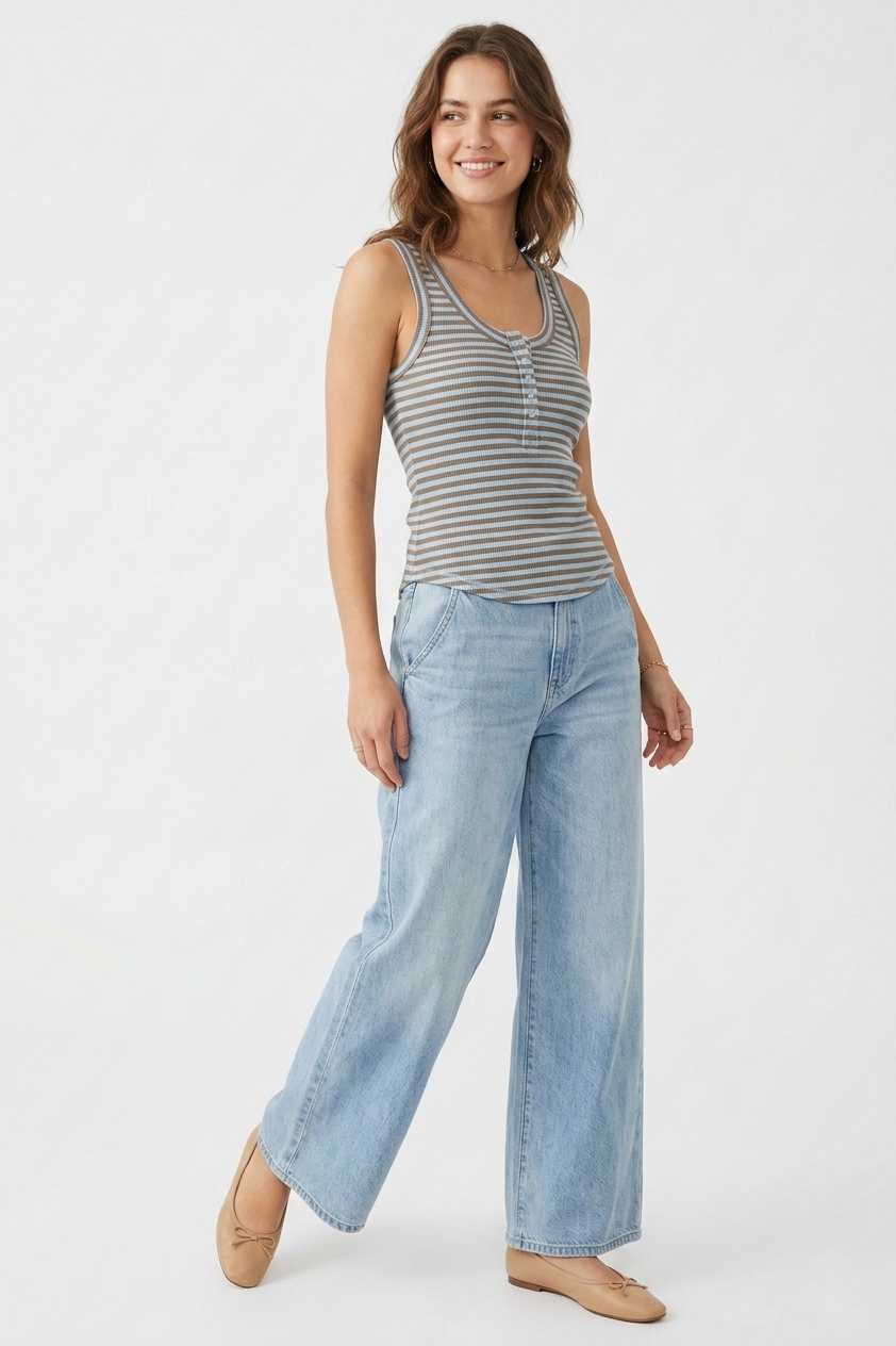 The Essential Striped Waffle-Knit Henley Tank