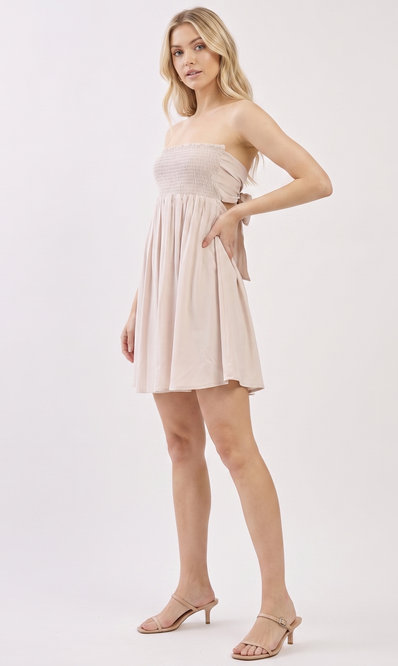 The Golden Hour Smocked Back-Tie Strapless Mini Dress