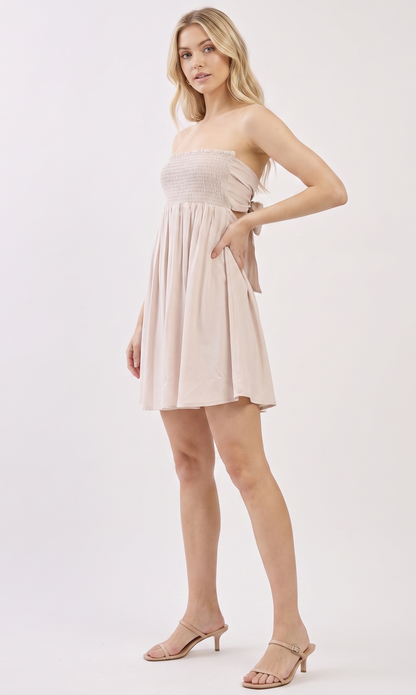 The Golden Hour Smocked Back-Tie Strapless Mini Dress