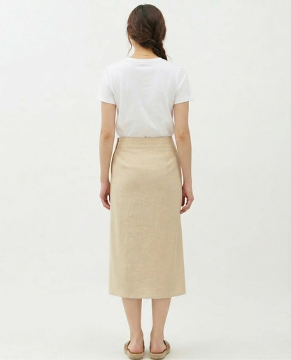 The Harvest Linen Button-Front Midi Skirt Janise