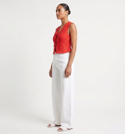 Eyelet Trim Tie-Front Vest Top