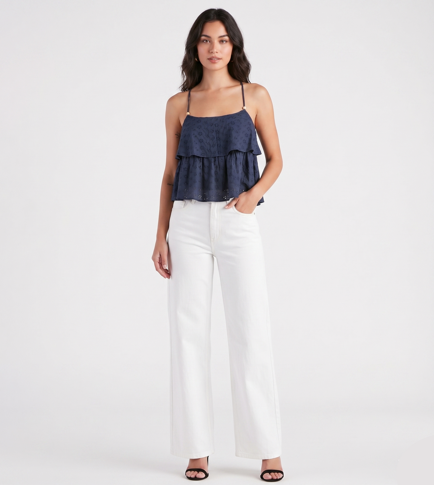 Layered Eyelet Halter Cami