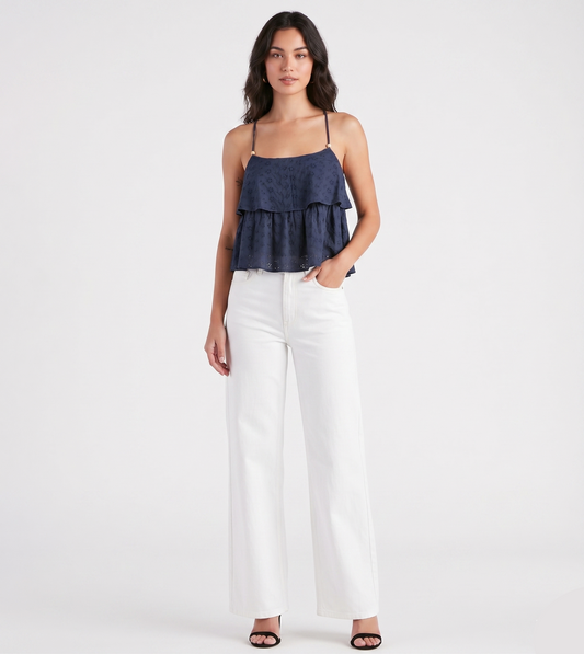 Layered Eyelet Halter Cami